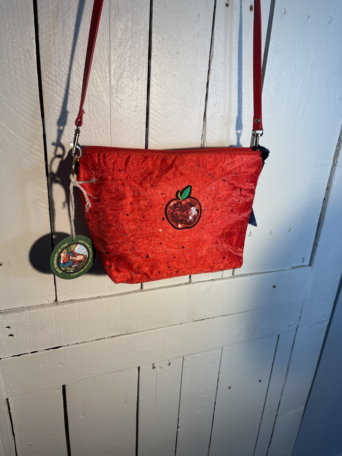 Sparkle Butterfly Apple Red Crossbody Bag handmade organza sequins 0060