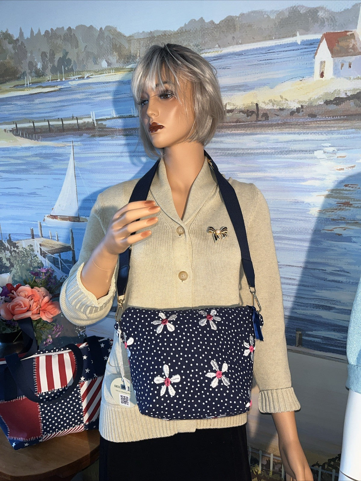 Embroidered Floral Denim Bag Crossbody handbag handmade 0056