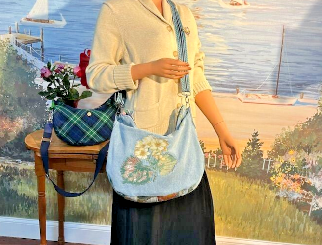 Extra Large Handmade Embroidered Denim Shoulder Bag Vintage Fabric