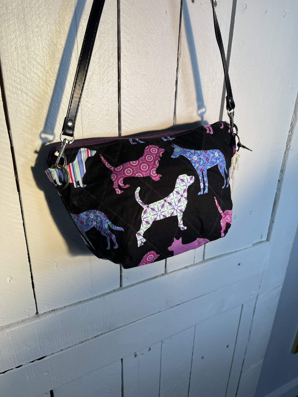 Lidia's Bags Quilted Dog Print Crossbody Purse Handmade USA Black Pink Blue 0061