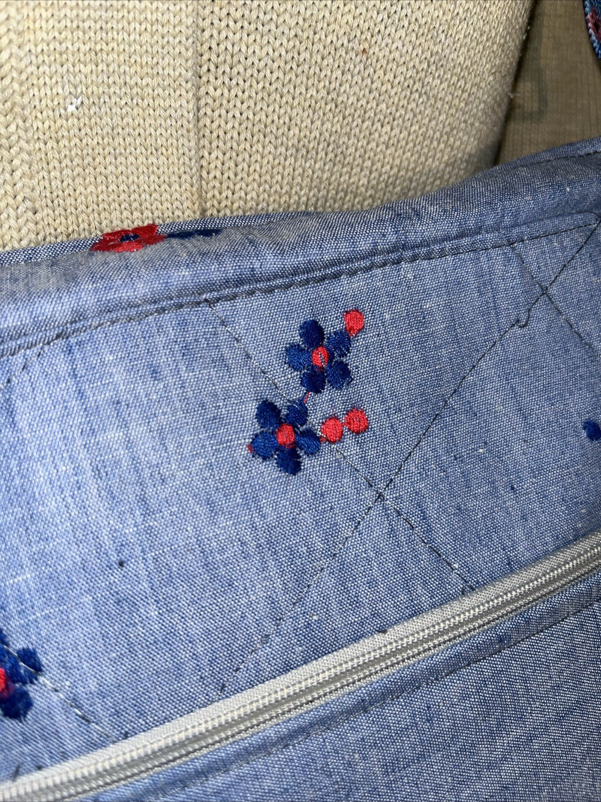 Handmade Quilted Denim Shoulder Bag β Embroidered Floral Cotton 0900