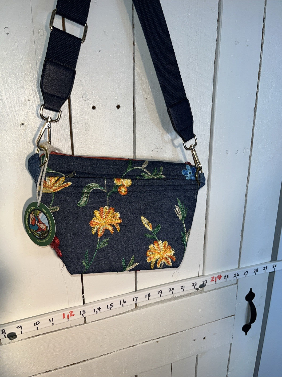 Embroidered Floral Denim Bag Crossbody handbag handmade 0066
