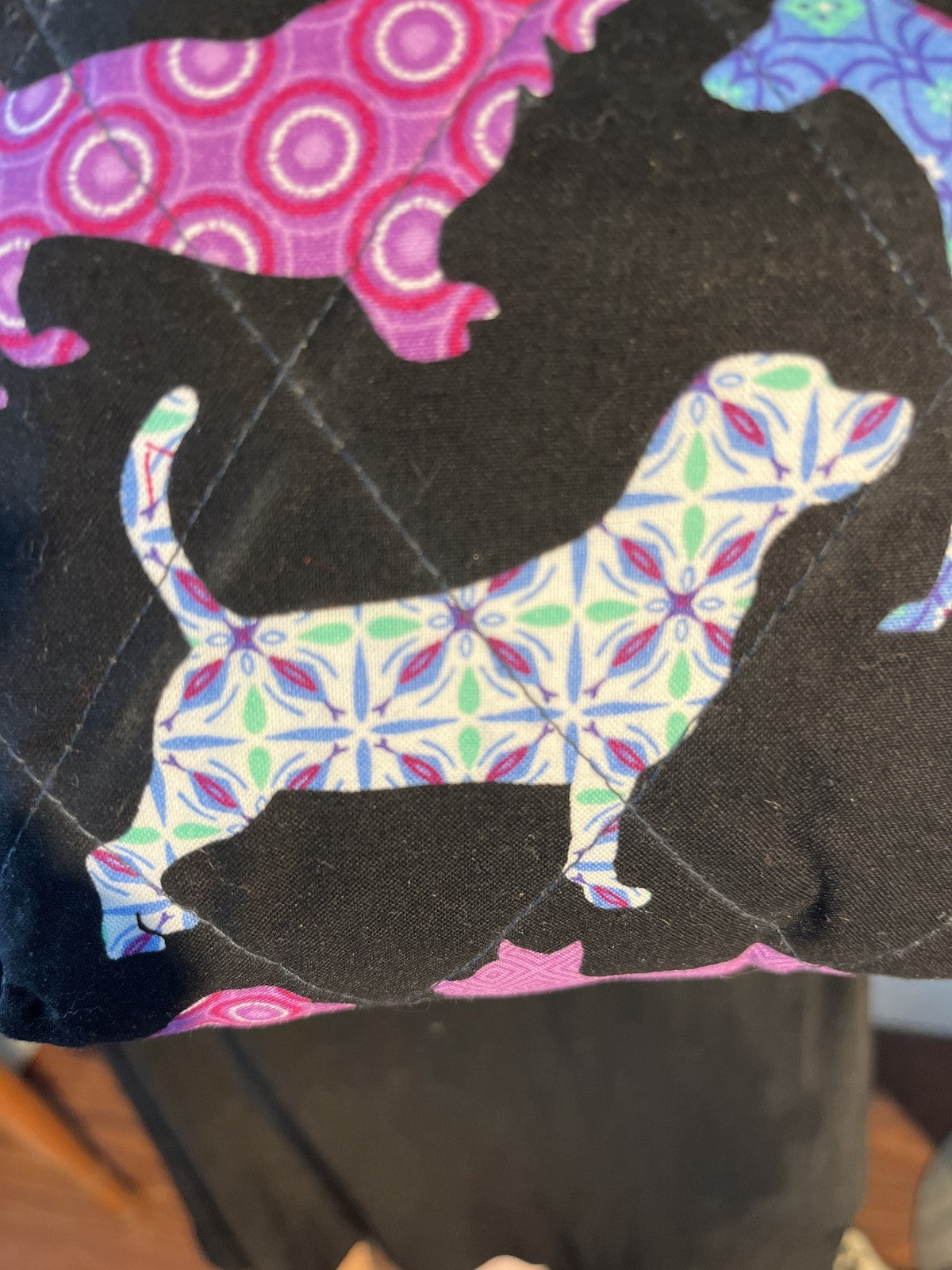 Lidia's Bags Quilted Dog Print Crossbody Purse Handmade USA Black Pink Blue 0061