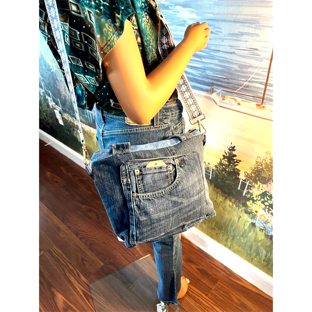 Handmade Ecofriendly Lighthouse Tapestry Jeans Tote Crossbody large Bag