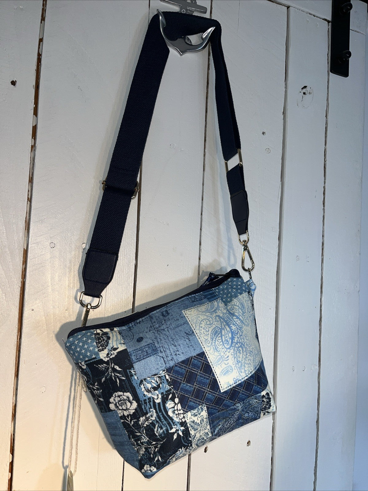 Blue patchwork Print Floral Cotton Bag Crossbody handbag handmade 0065