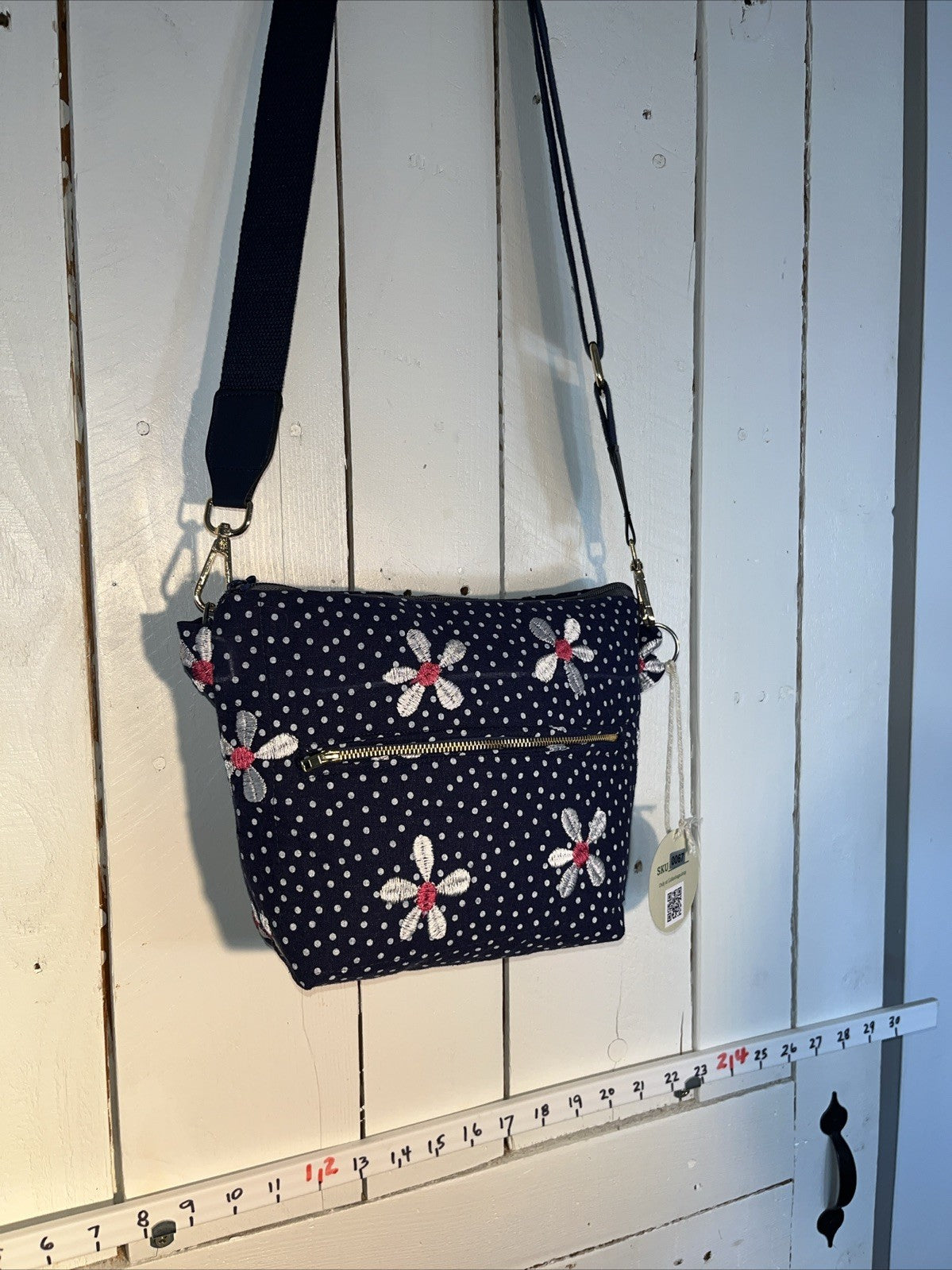 Embroidered Floral Denim Bag Crossbody handbag handmade 0056