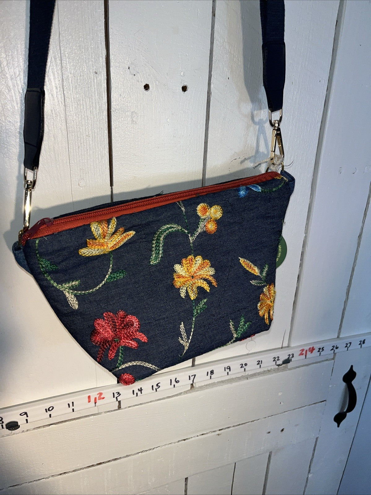 Embroidered Floral Denim Bag Crossbody handbag handmade 0066