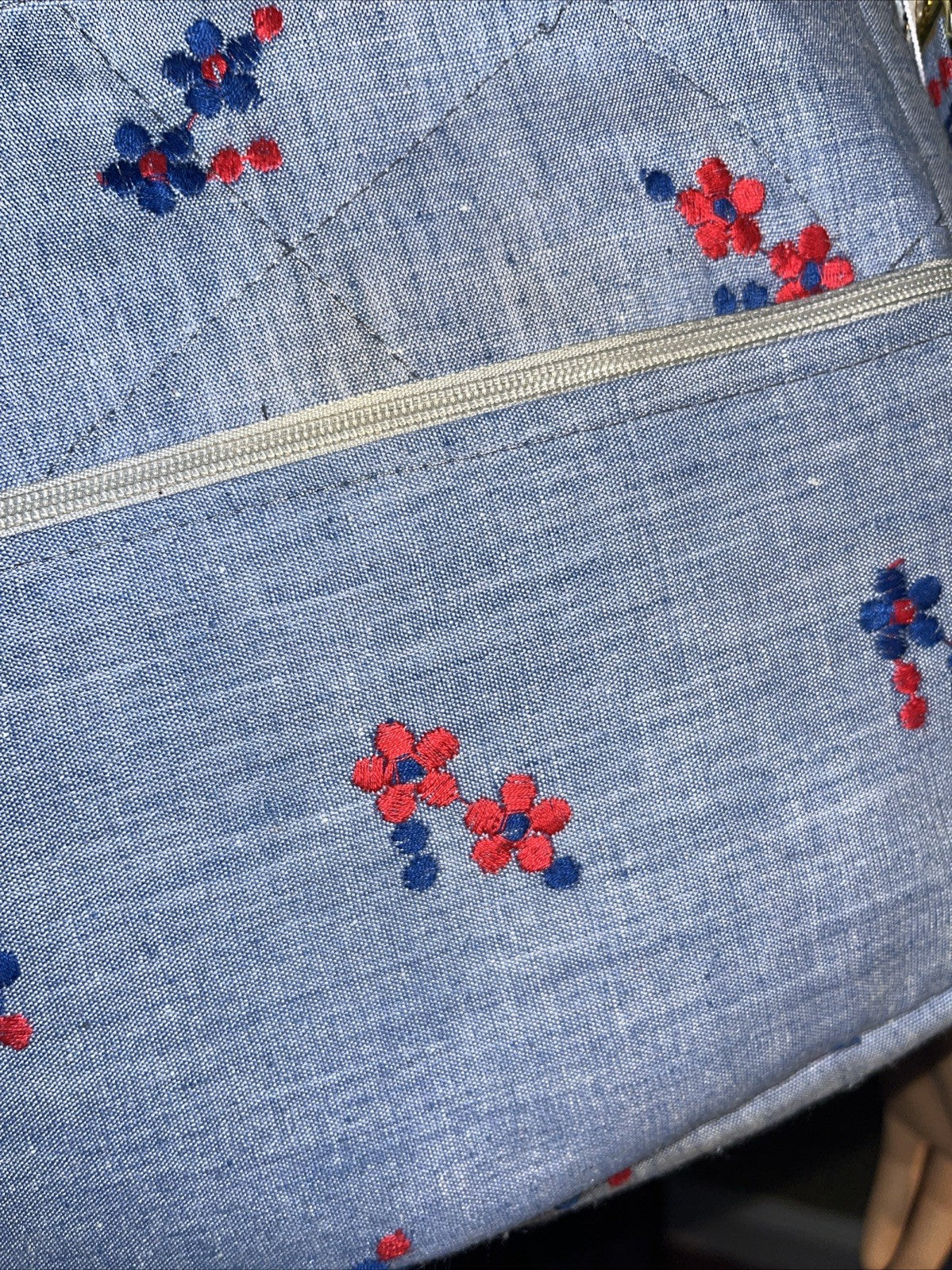 Handmade Quilted Denim Shoulder Bag β Embroidered Floral Cotton 0900