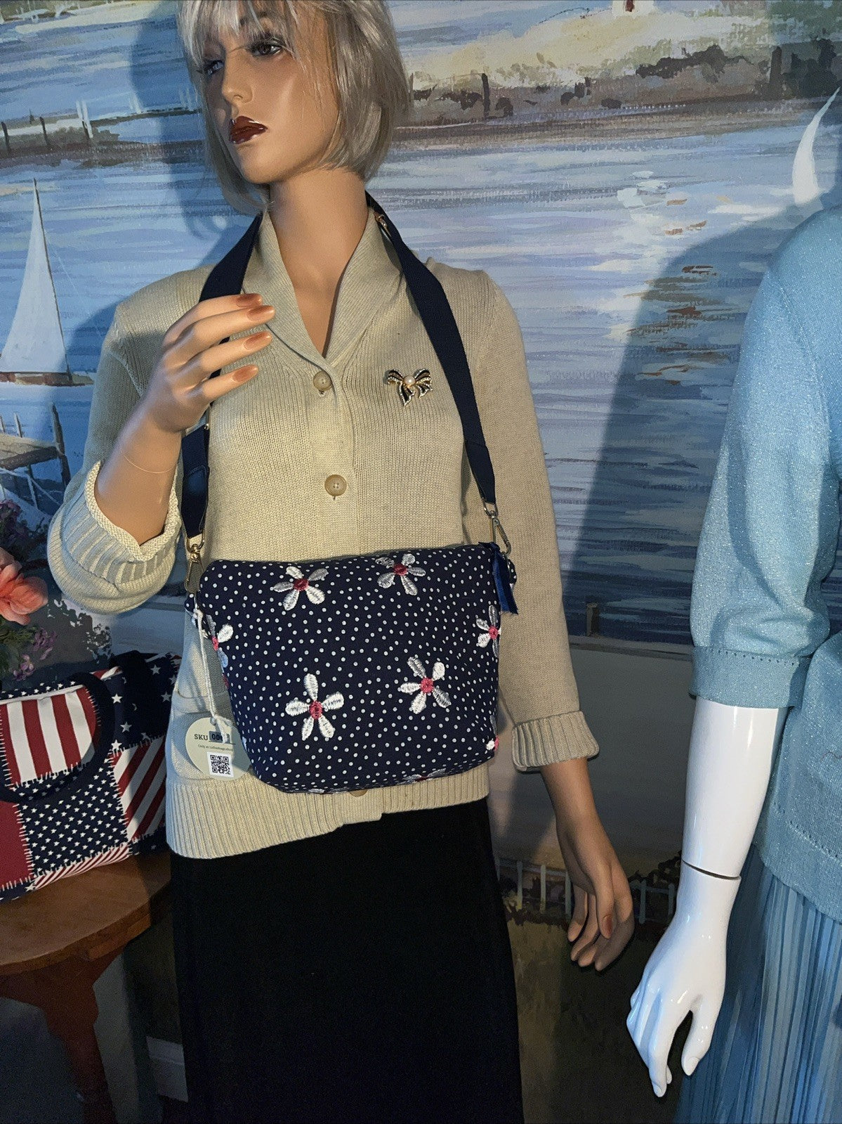 Embroidered Floral Denim Bag Crossbody handbag handmade 0056