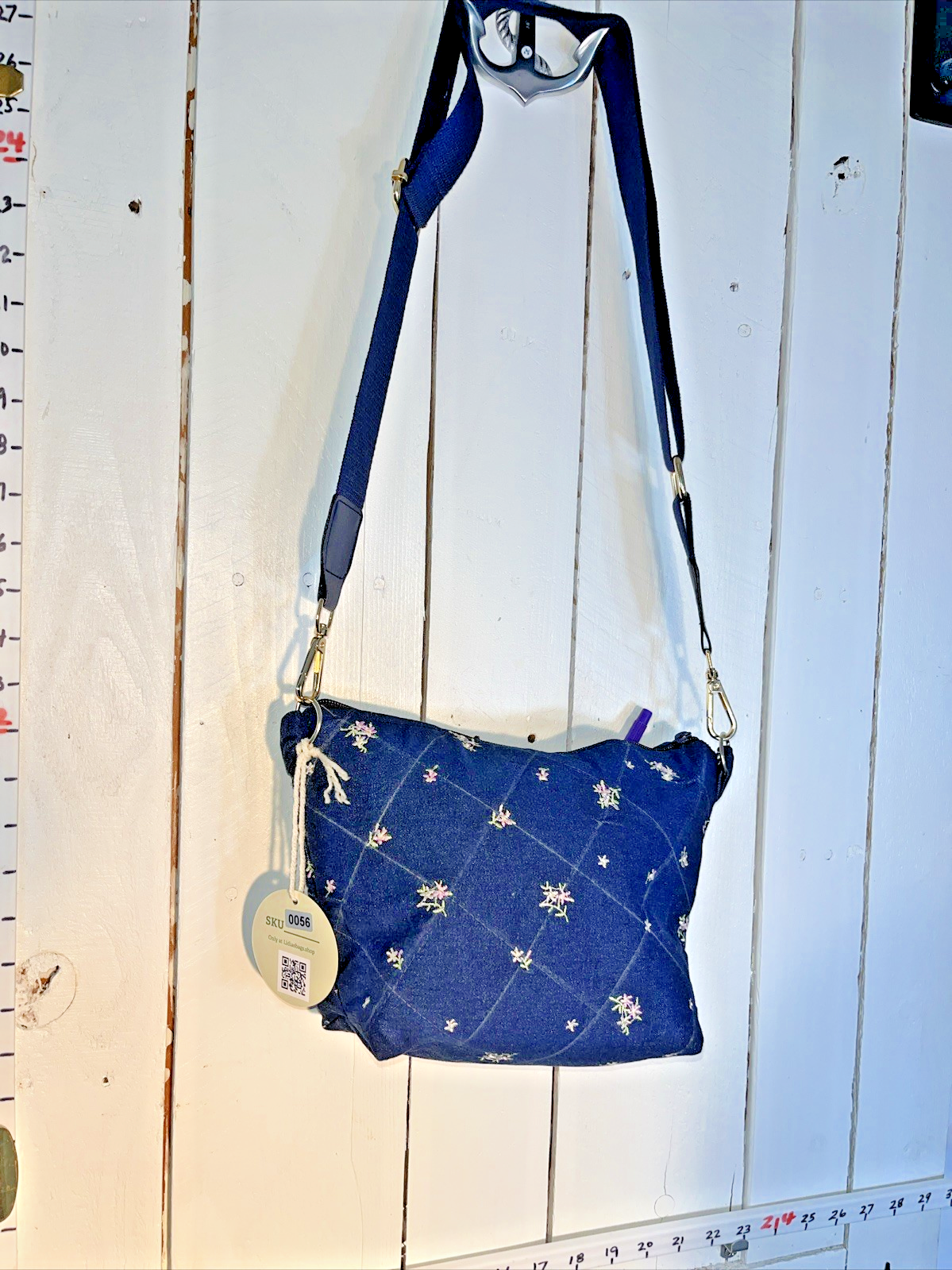 Handcrafted Navy Quilted Embroidered Floral Crossbody Bag - Unique 0056