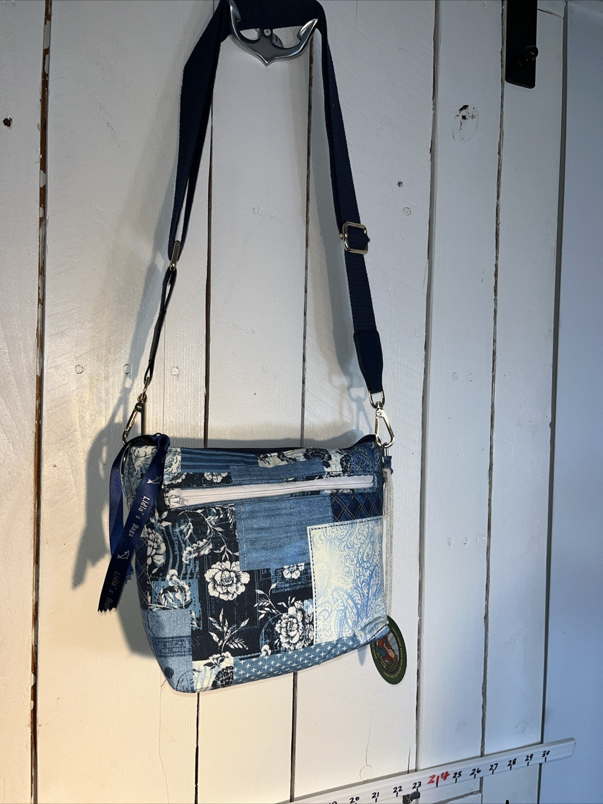 Blue patchwork Print Floral Cotton Bag Crossbody handbag handmade 0065