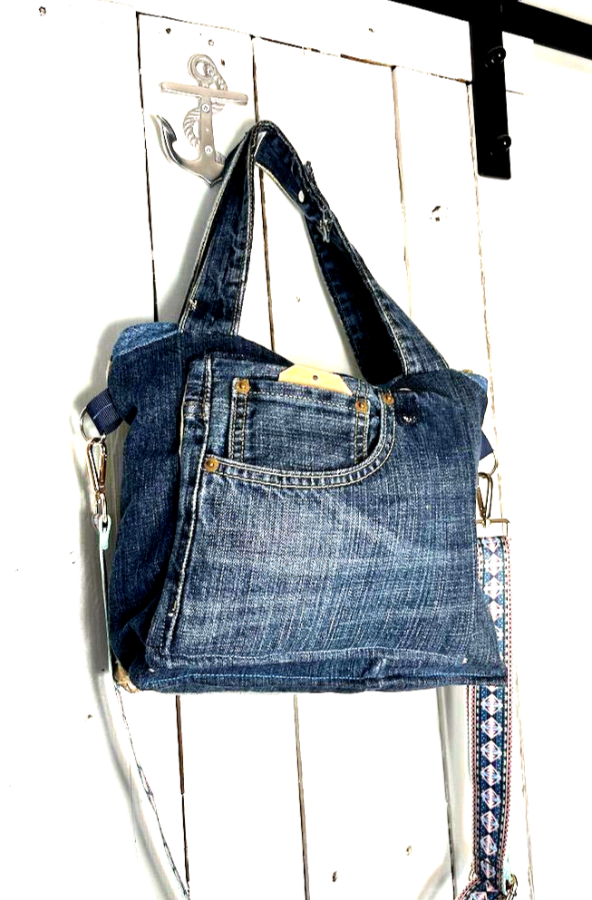 Handmade Ecofriendly Lighthouse Tapestry Jeans Tote Crossbody large Bag