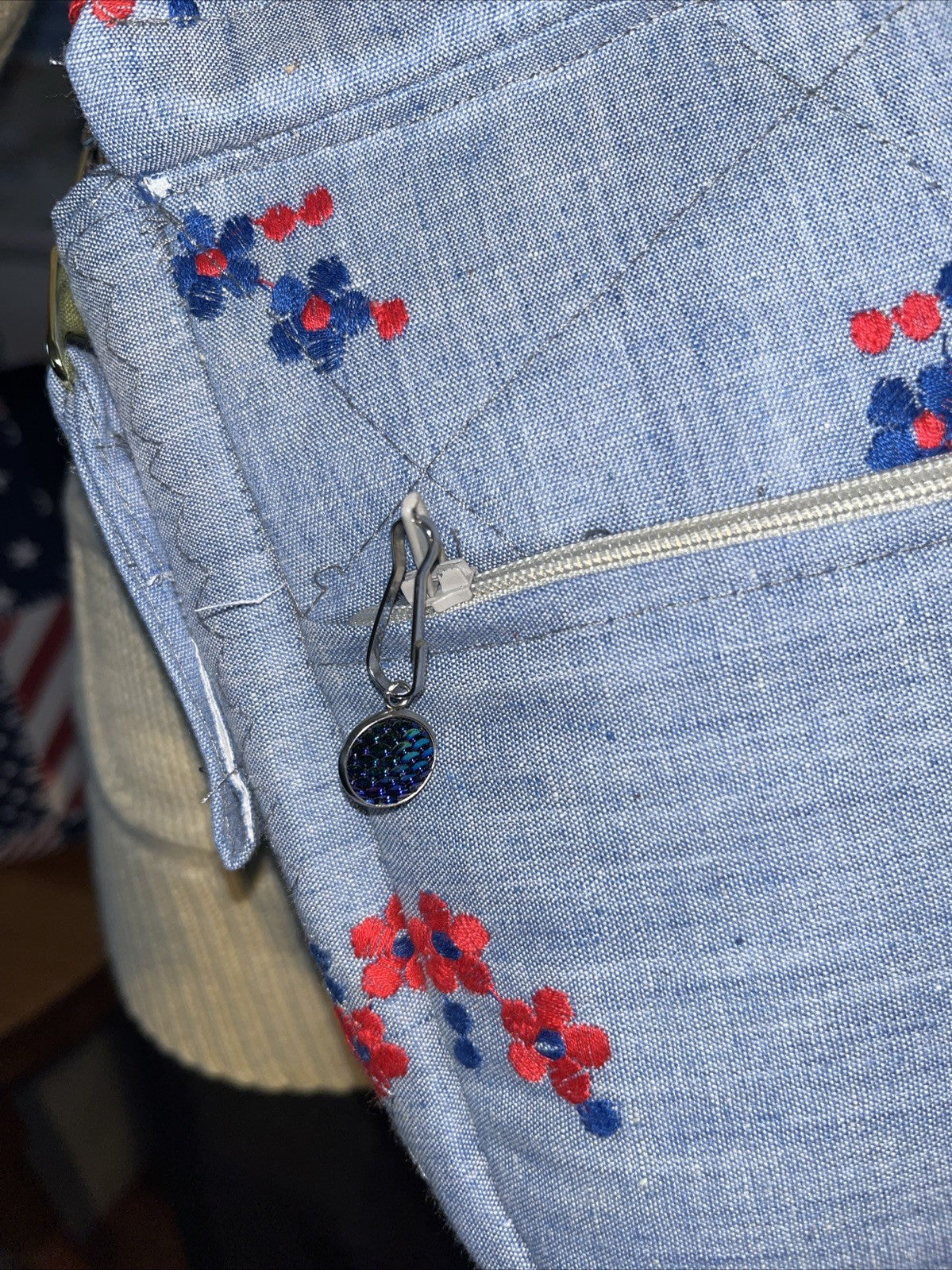 Handmade Quilted Denim Shoulder Bag β Embroidered Floral Cotton 0900