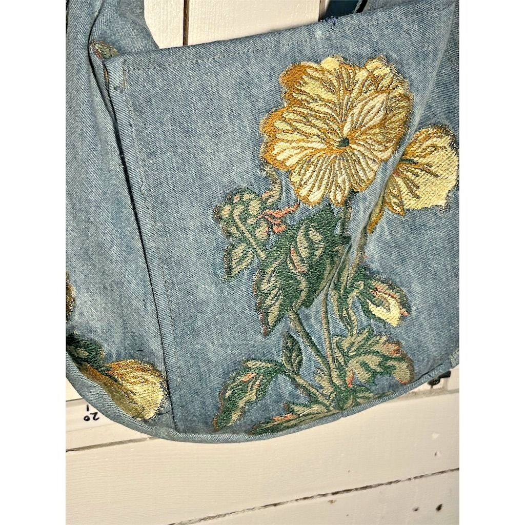 Extra Large Handmade Embroidered Denim Shoulder Bag Vintage Fabric