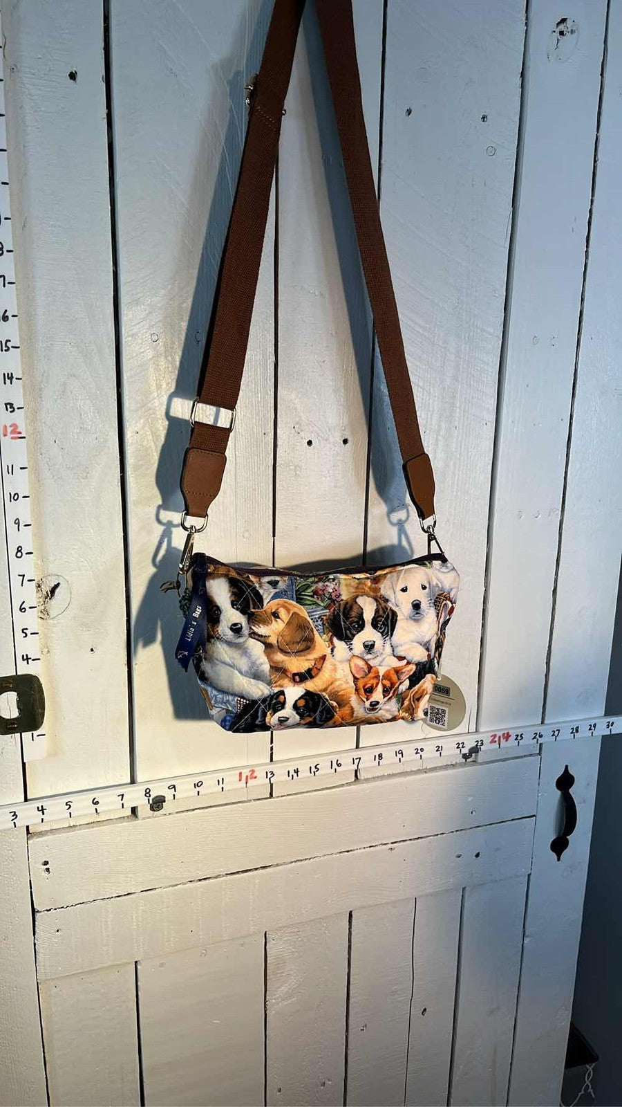 Quilted Dog Puppy Print Shoulder Bag Tote Purse Crossbody Adjustable Strap. 0059