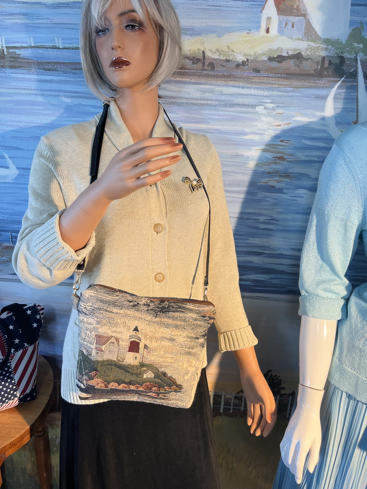 Vintage Lighthouse Tapestry Purse Crossbody Bag Nautical Seaside Beach 0050
