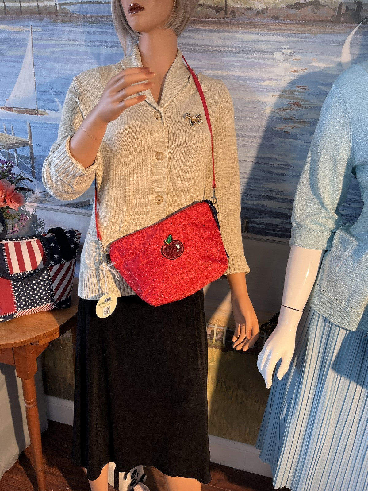 Sparkle Butterfly Apple Red Crossbody Bag handmade organza sequins 0060