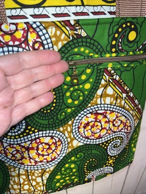 Ankara Handmade African Wax print Laptop Tote Quilt Lining, Pocket, Zipper