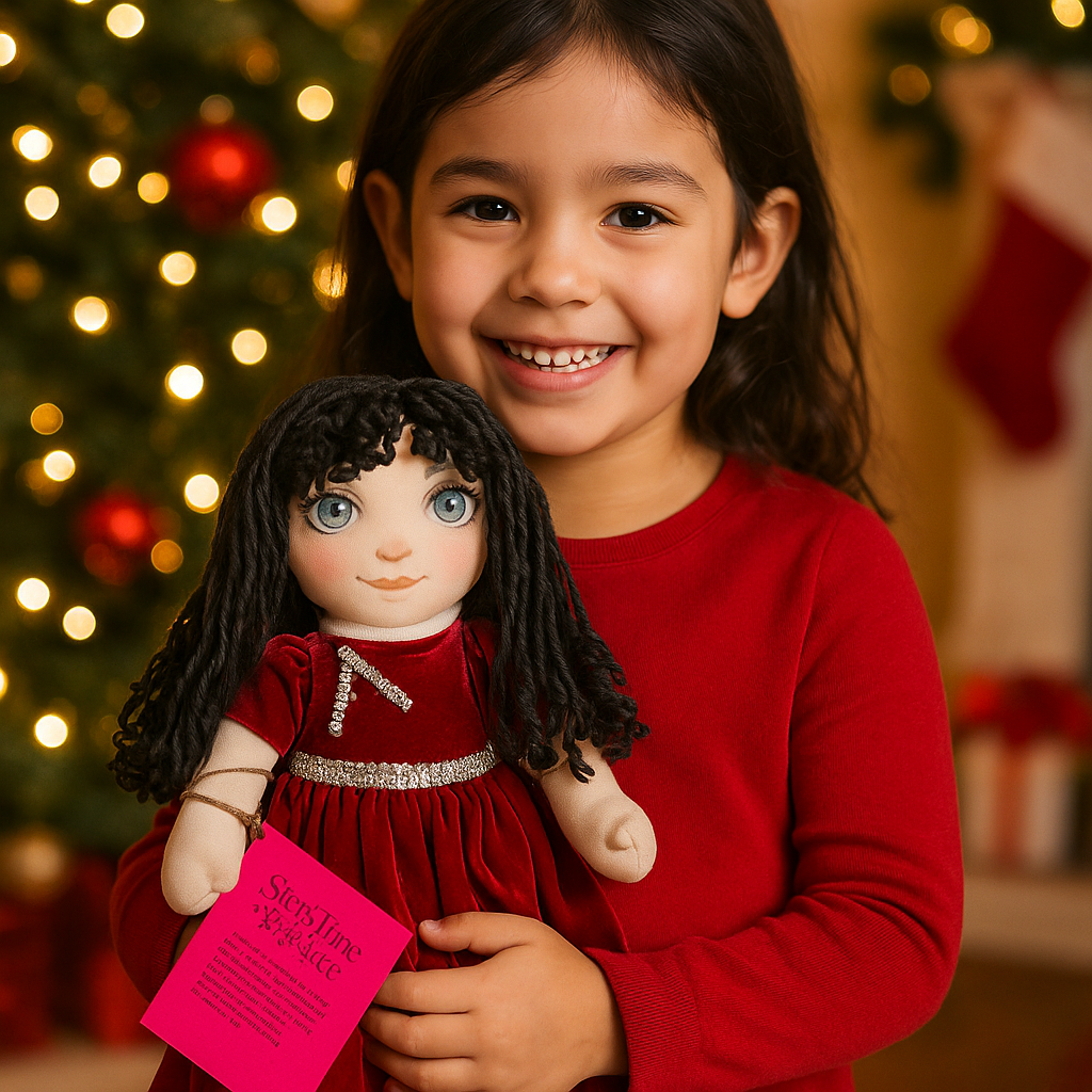 18” cotton Posable doll in red velvet gown custom face 0044