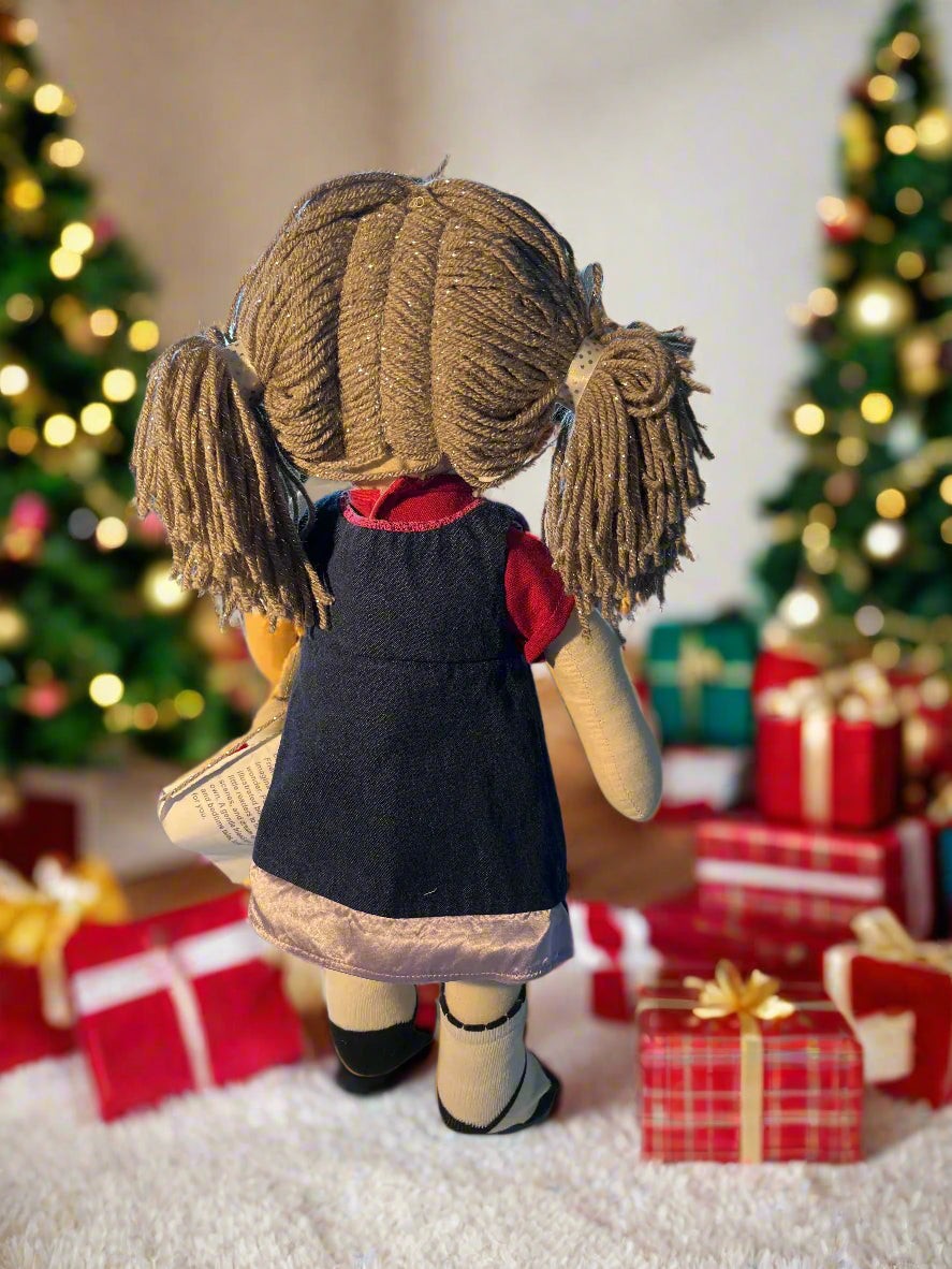 18-Inch Beach Girl Cotton Doll – Handmade Summer Dress & Wig, Original Face