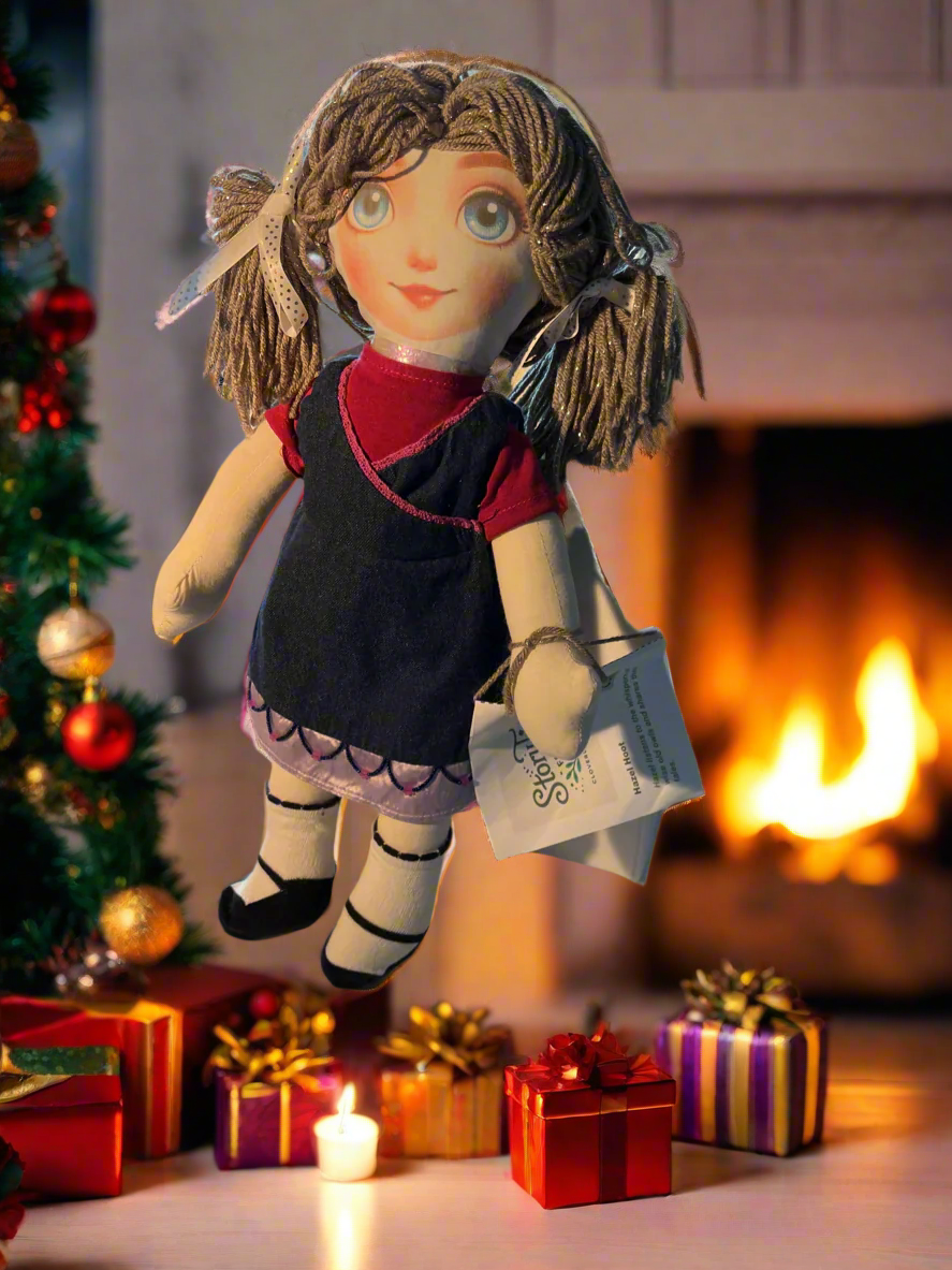 18-Inch Beach Girl Cotton Doll – Handmade Summer Dress & Wig, Original Face