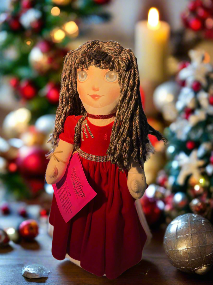 18” cotton Posable doll in red velvet gown custom face 0044