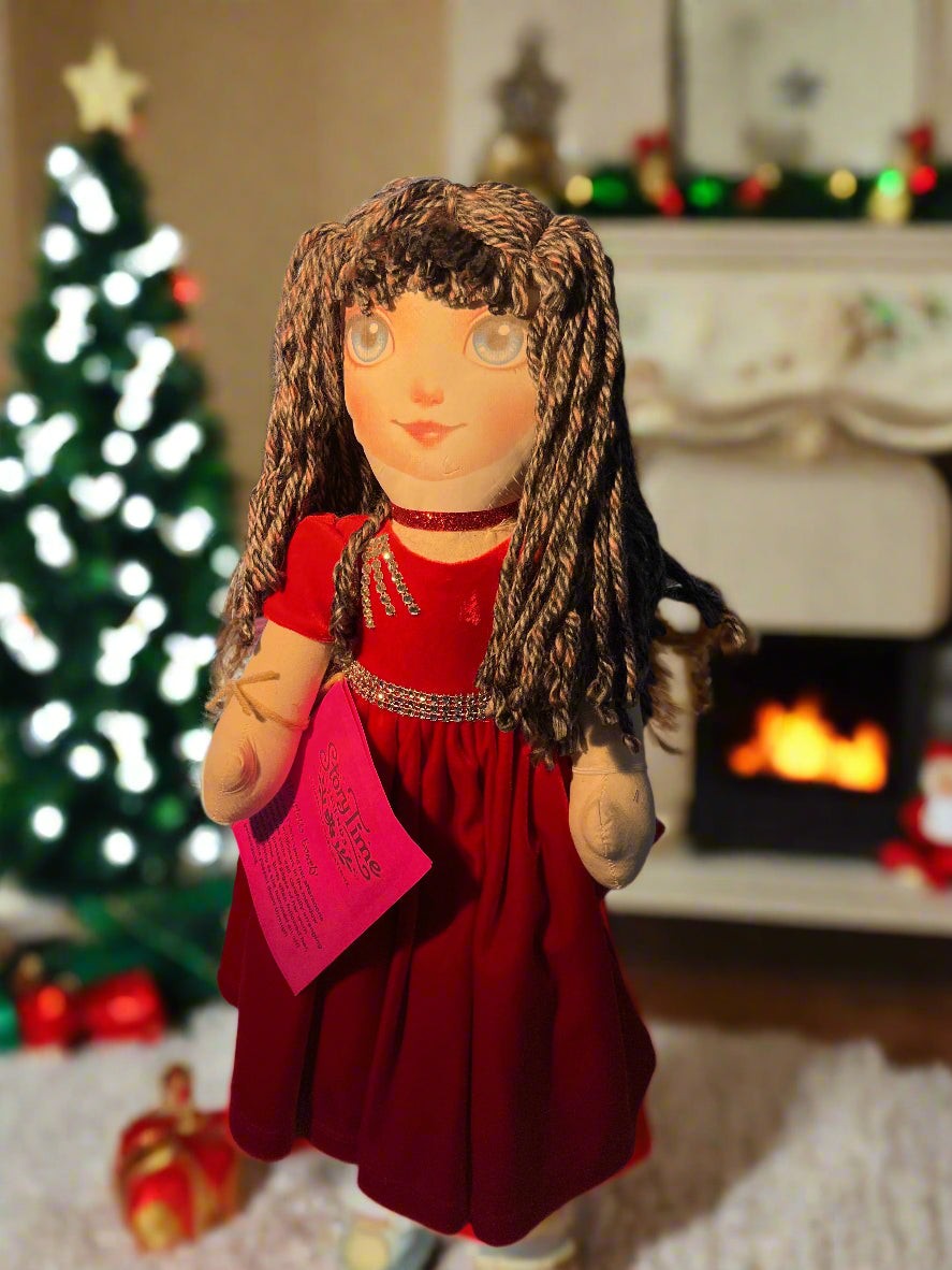 18” cotton Posable doll in red velvet gown custom face 0044