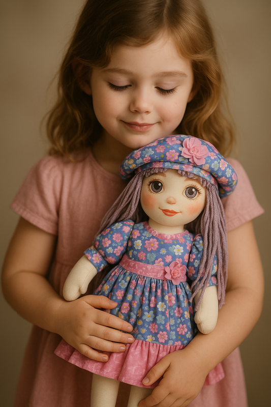 Lidia’s Storytime Rag Doll Wool Hair Cotton Dress Handmade 18 in.