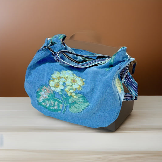 Extra Large  Handmade Embroidered  Denim  Shoulder Bag Vintage Fabric
