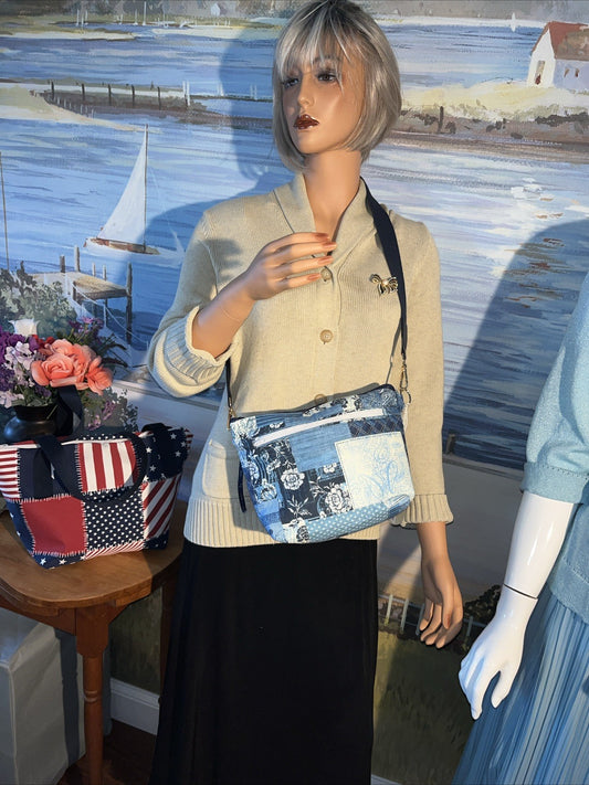 Blue patchwork Print  Floral Cotton  Bag  Crossbody handbag handmade  0065