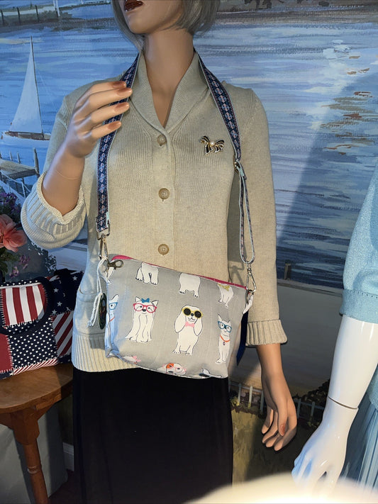 Dogs With Glasses Handbag Cross Body Gray 0057/0054
