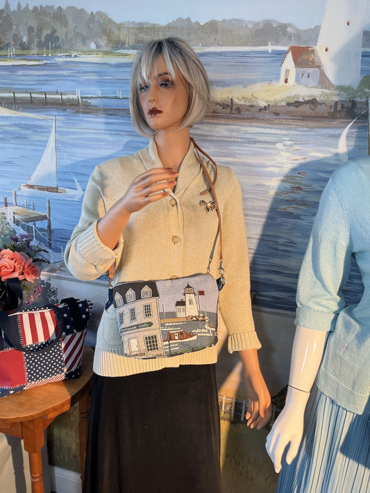 Harborside Cafe Lighthouse Tapestry Crossbody Bag Purse Nautical Scene 0053