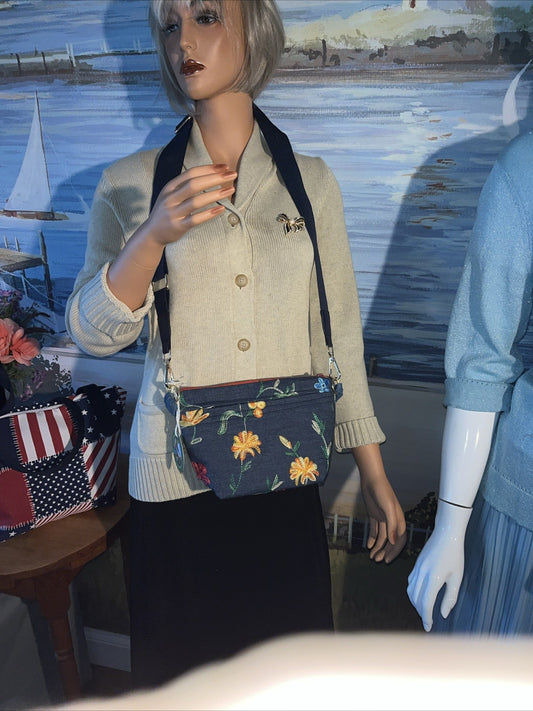Embroidered Floral Denim Bag  Crossbody handbag handmade  0066