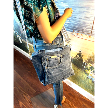 Handmade Ecofriendly Lighthouse Tapestry Jeans Tote Crossbody large Bag