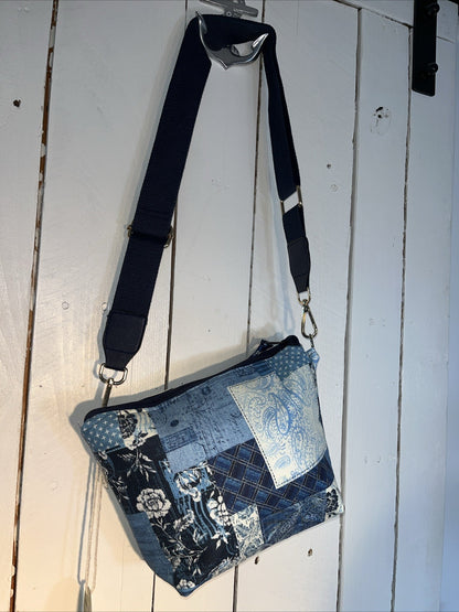 Blue patchwork Print  Floral Cotton  Bag  Crossbody handbag handmade  0065