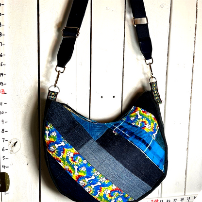 New Denim Patchwork Colorful Crescent Bag Handbag 55341b