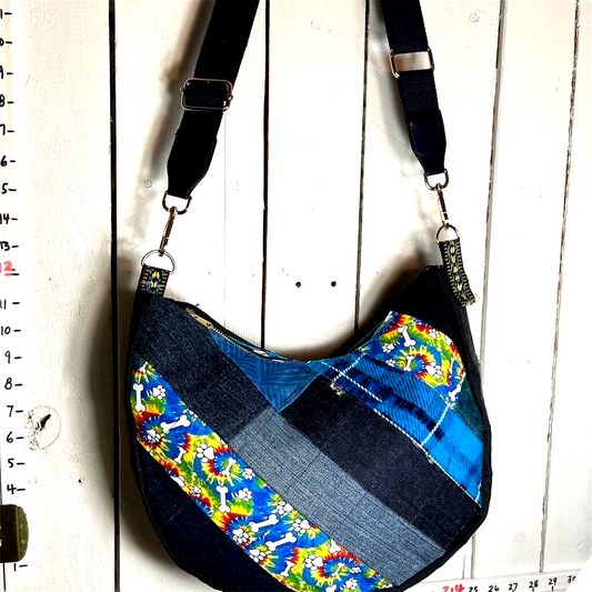 New Denim Patchwork Colorful Crescent Bag Handbag 55341b