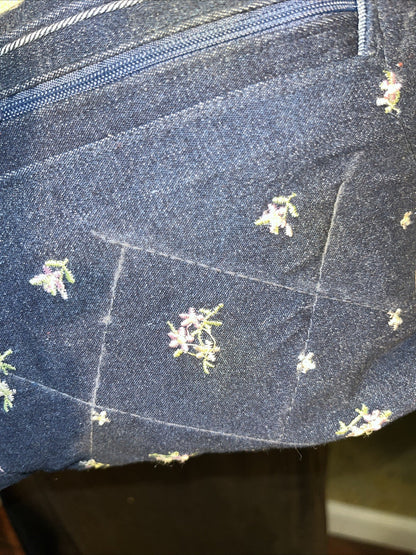 Handcrafted Navy Quilted Embroidered Floral Crossbody Bag - Unique 0056