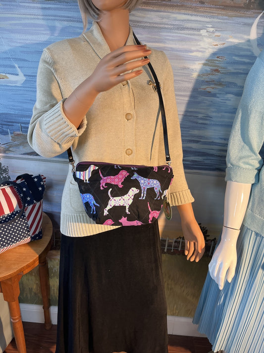 Lidia's Bags Quilted Dog Print Crossbody Purse Handmade USA Black Pink Blue 0061