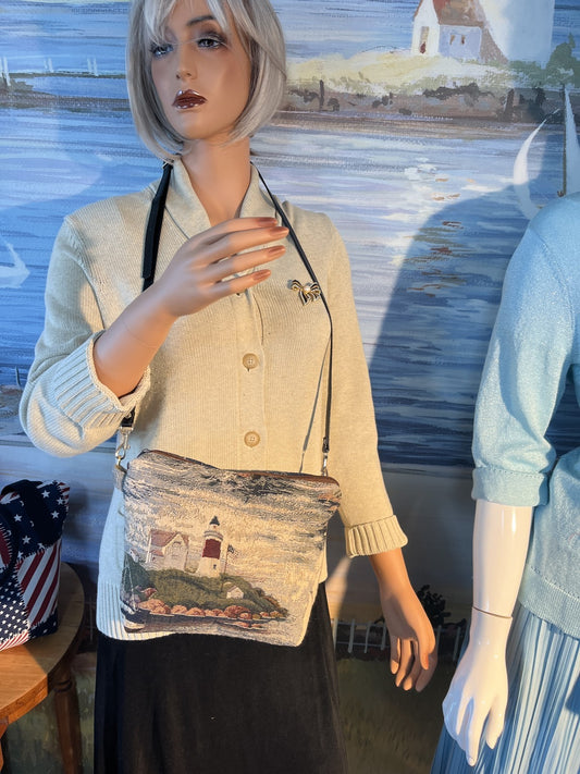 Vintage Lighthouse Tapestry Purse Crossbody Bag Nautical Seaside Beach 0051