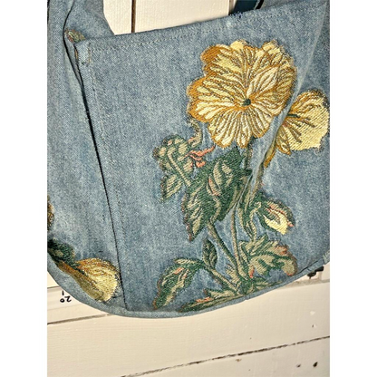 Extra Large  Handmade Embroidered  Denim  Shoulder Bag Vintage Fabric