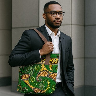 Ankara Handmade African Wax print Laptop Tote Quilt Lining, Pocket, Zipper