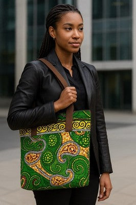 Ankara Handmade African Wax print Laptop Tote Quilt Lining, Pocket, Zipper