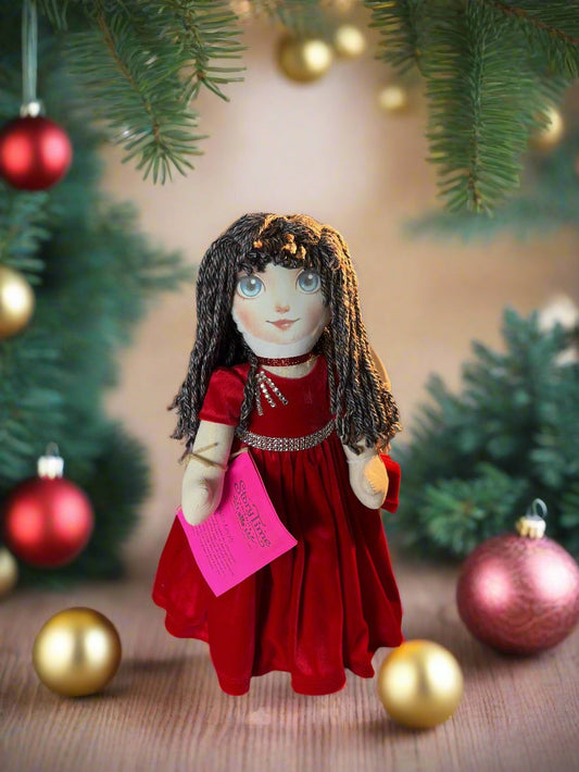 18” cotton Posable doll in red velvet gown custom face 0044