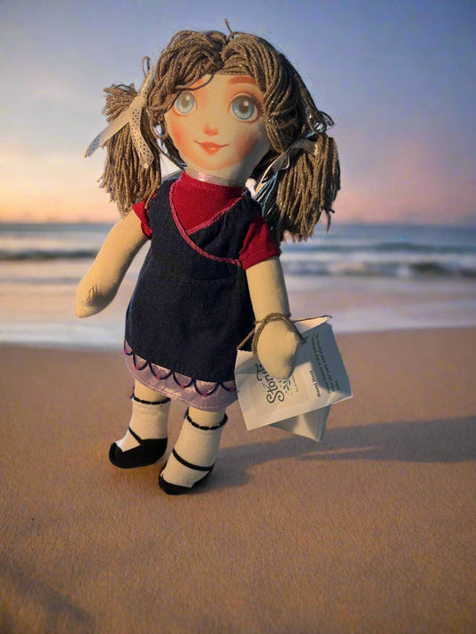 18-Inch Beach Girl Cotton Doll – Handmade Summer Dress & Wig, Original Face