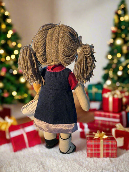 18-Inch Beach Girl Cotton Doll – Handmade Summer Dress & Wig, Original Face