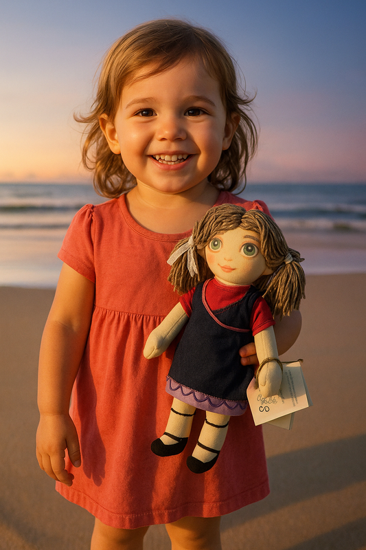 18-Inch Beach Girl Cotton Doll – Handmade Summer Dress & Wig, Original  Face – Eco-Friendly Gift
