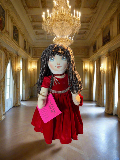 Henrietta Everly – 18” Handmade Cloth Doll in Red Velvet Gown – Storytime Friends Heirloom Gift